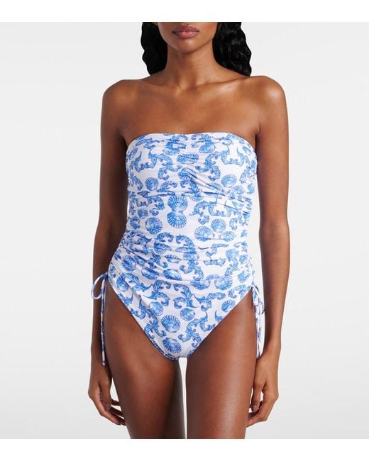 Melissa Odabash Blue Sydney Ruched Printed Swimsuit