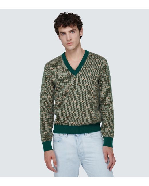 Gucci GG Striped Wool Sweater in Green for Men Lyst
