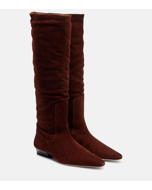 Staud Brown Stiefel Wally Aus Veloursleder