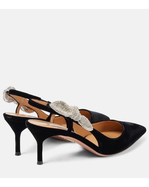 Aquazzura Black Very Bow Tie Crystal 65 Slingback Pumps