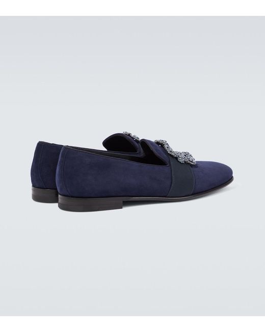 Manolo Blahnik Blue Carlton Embellished Suede Loafers for men