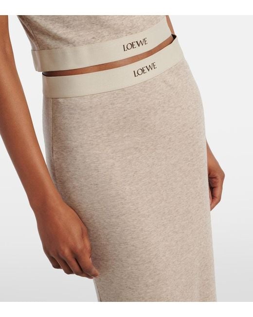 LOEWE Logo cotton and wool maxi skirt マキシ スカート ロゴ Loewe Logo Cotton And Wool Maxi Skirt in Natural | Lyst