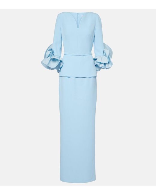 Safiyaa Blue Clemence Ruffled Crepe Gown