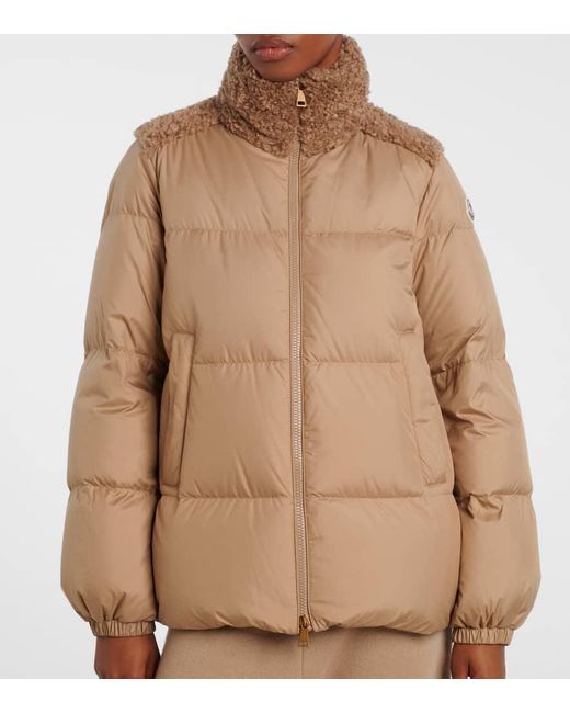 Moncler Natural Esnaie Fleece-Trimmed Down Jacket