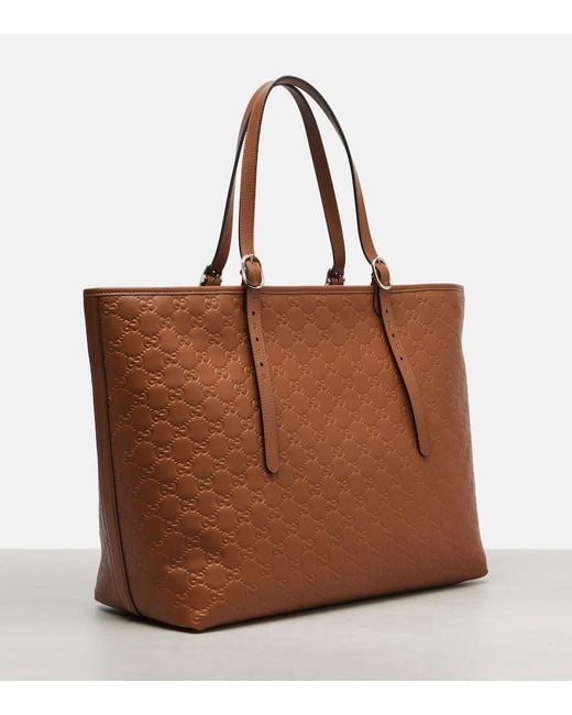 Gucci Brown Tote Bag Emblem Gg Aus Leder