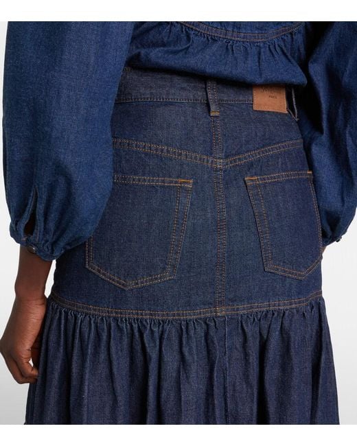 Saint Laurent Blue Tiered Denim Maxi Skirt