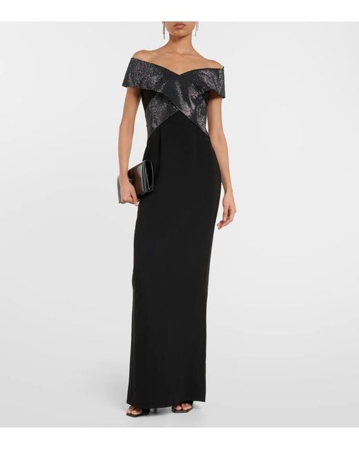 Roland Mouret Black Off-Shoulder-Robe Aus Cady Mit Samt