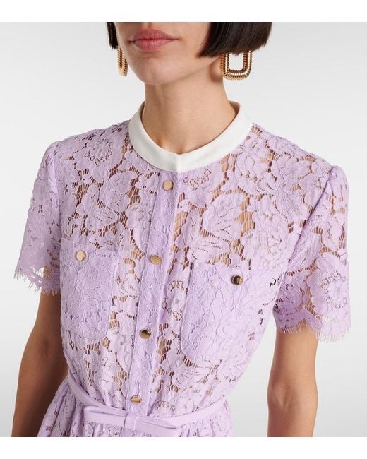 Vestido Midi De Encaje Con Cinturon Self-Portrait de color Purple