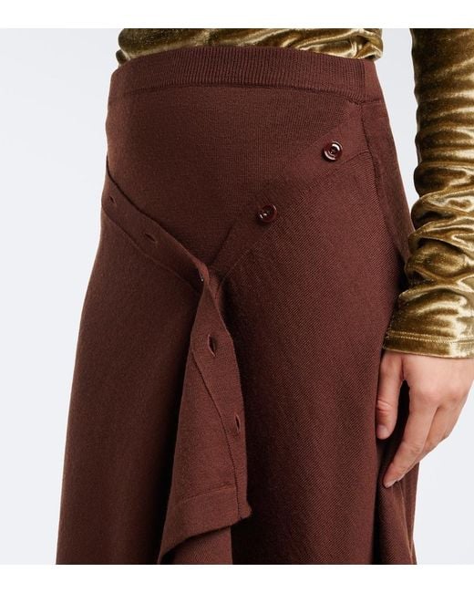 Lemaire Brown Wool-Blend Midi Skirt