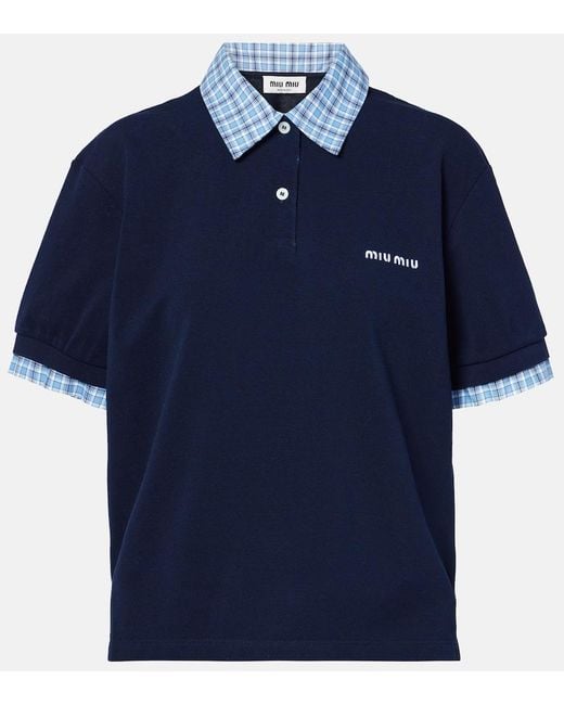 Miu Miu Blue Polohemd Aus Baumwoll-Pique Und Jersey