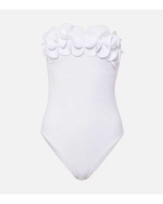 Karla Colletto White Tess Floral-applique Strapless Swimsuit