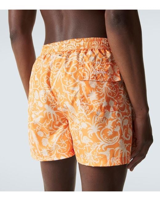 Kiton Orange Printed Swim Trunks for men