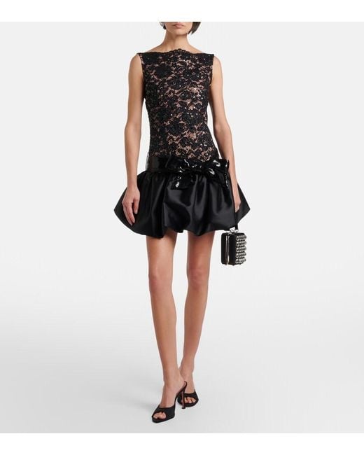 Self-Portrait Black Lace And Taffeta Minidress