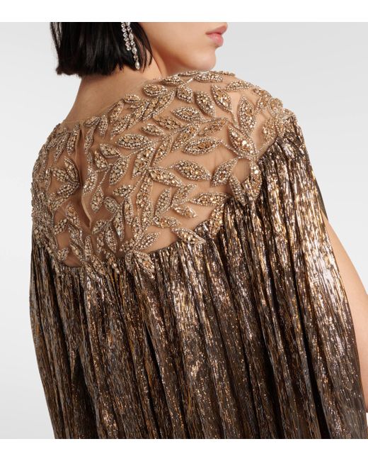 Oscar de la Renta Natural Embellished Gathered Lame Gown