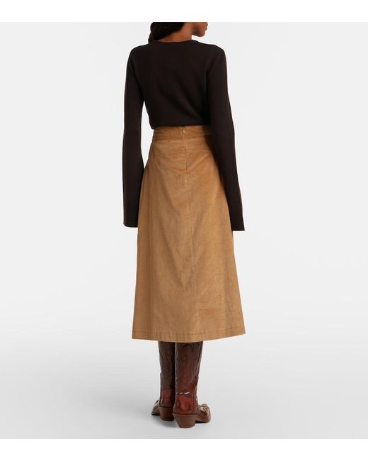 Gabriela Hearst Brown Wesley Pleated Cotton Corduroy Midi Skirt