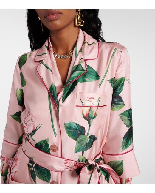 Dolce & Gabbana Pink Floral Belted Silk Satin Maxi Dress