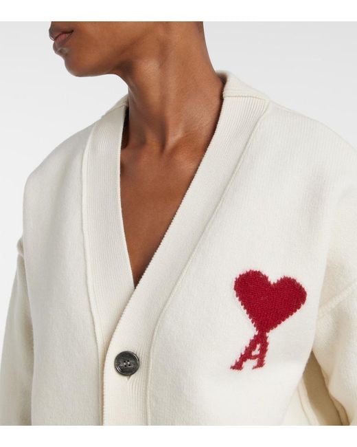 AMI Natural Ami De Cour Virgin Wool Cardigan