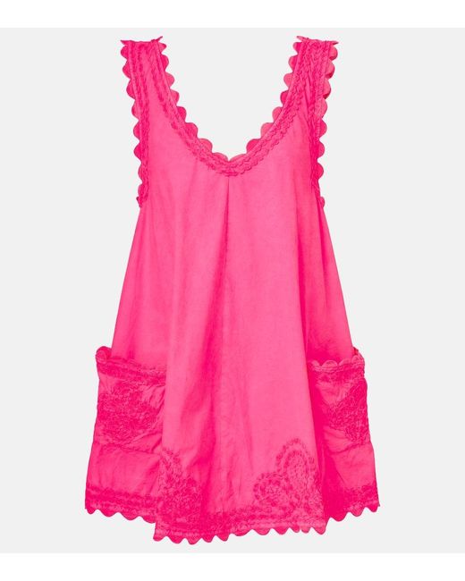 Juliet Dunn Pink Besticktes Minikleid Aus Baumwollpopeline