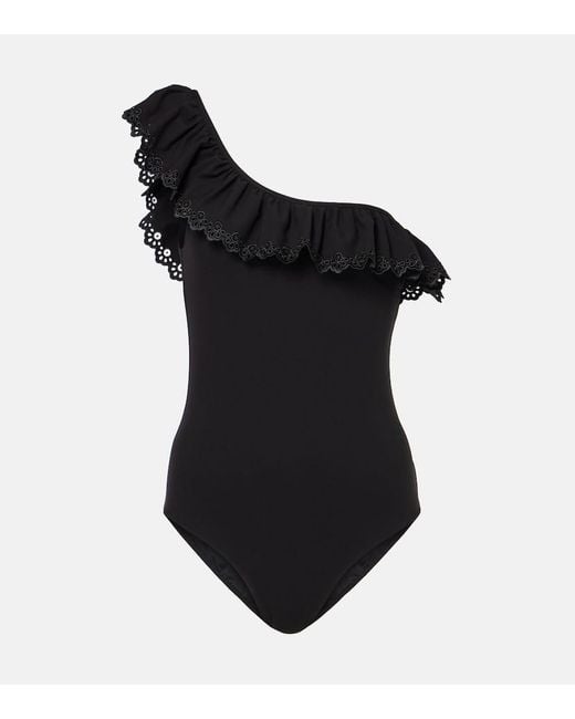 Ulla Johnson Black Solara Maillot Ruflfed Swimsuit