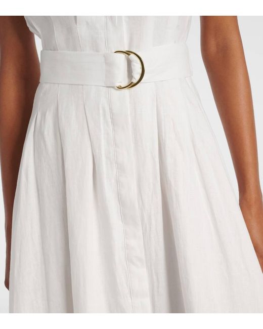 Veronica Beard White Loreta Belted Linen Midi Dress