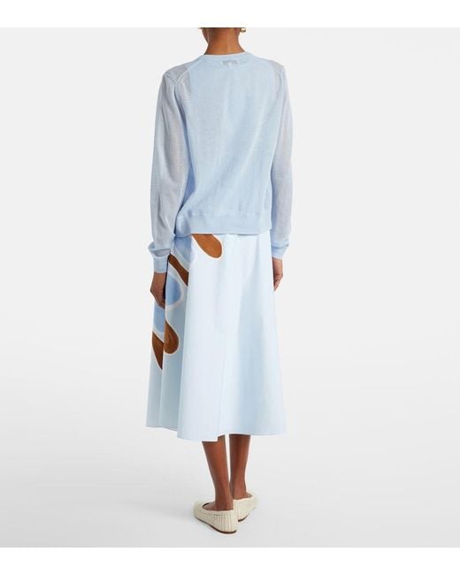 Dorothee Schumacher Blue Floral Cotton-Blend Midi Skirt