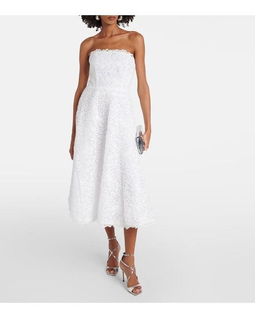 Vestido Midi De Encaje Floral Carolina Herrera de color White