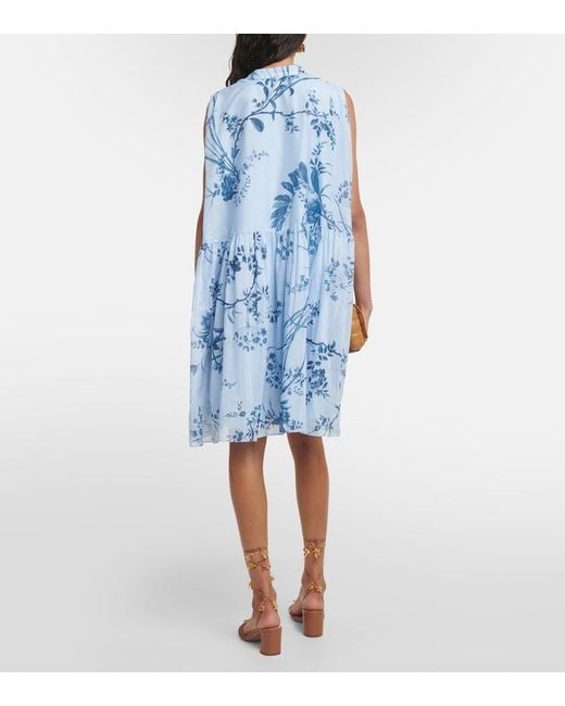 Erdem Blue Printed Cotton Silk Voile Minidress