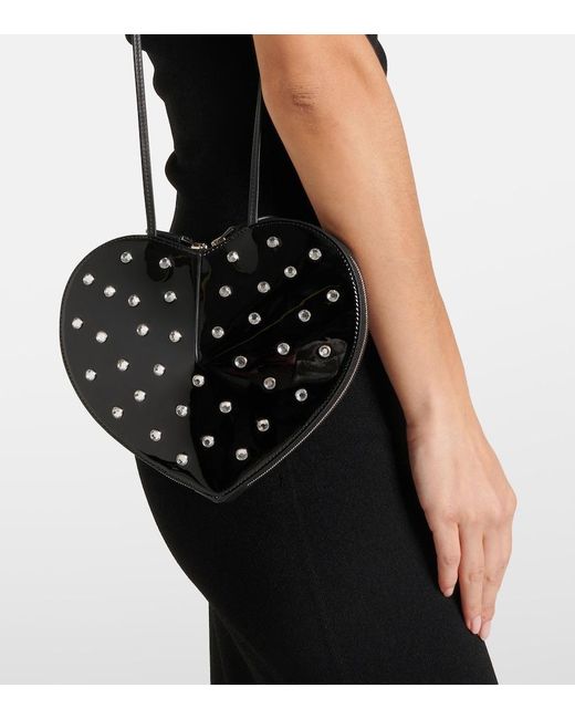 Alaïa Black Leather Le Coeur Bag With Crystals