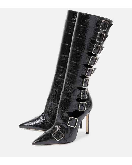 Paris Texas Black Tyra 105 Snake-effect Leather Boots