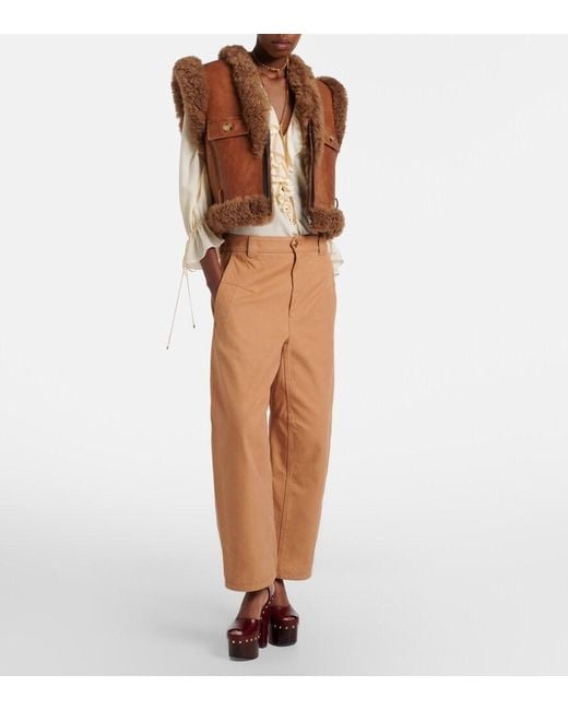 Chloé Brown Shearling-Trimmed Leather Vest