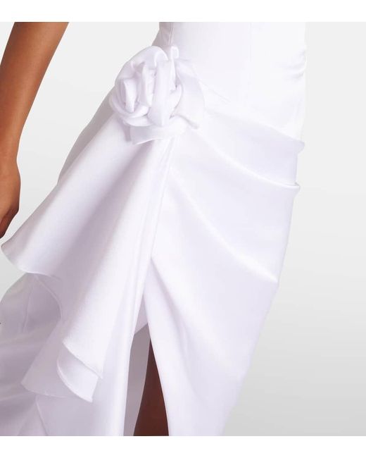 Rasario White Floral-applique Satin Gown