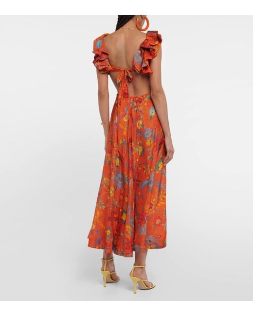 Zimmermann Orange Floral Silk Maxi Dress