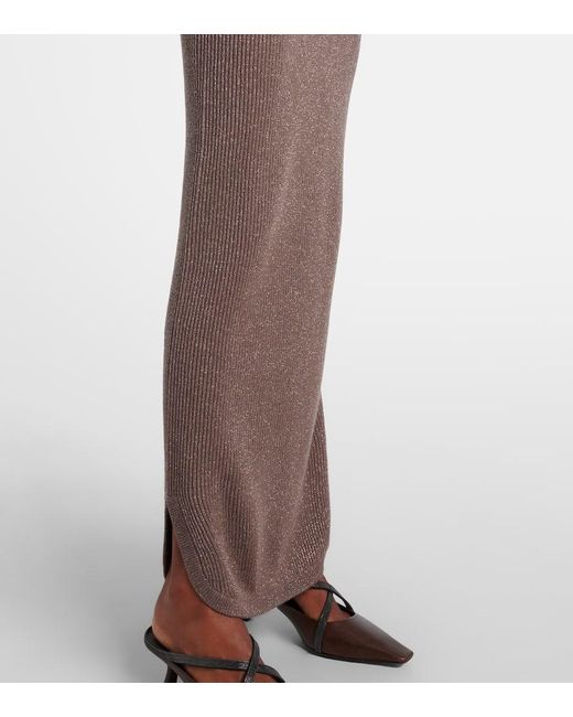Brunello Cucinelli Brown Ribbed-Knit Cashmere-Blend Maxi Dress