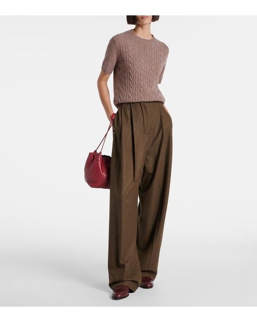 Loro Piana Brown Treccia Cable-Knit Cashmere Sweater