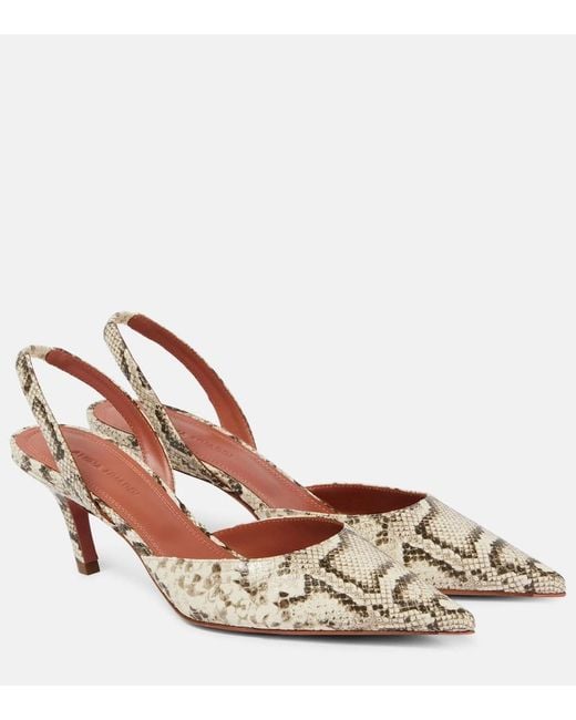 AMINA MUADDI Brown Sofia Snake-print Leather Slingback Pumps
