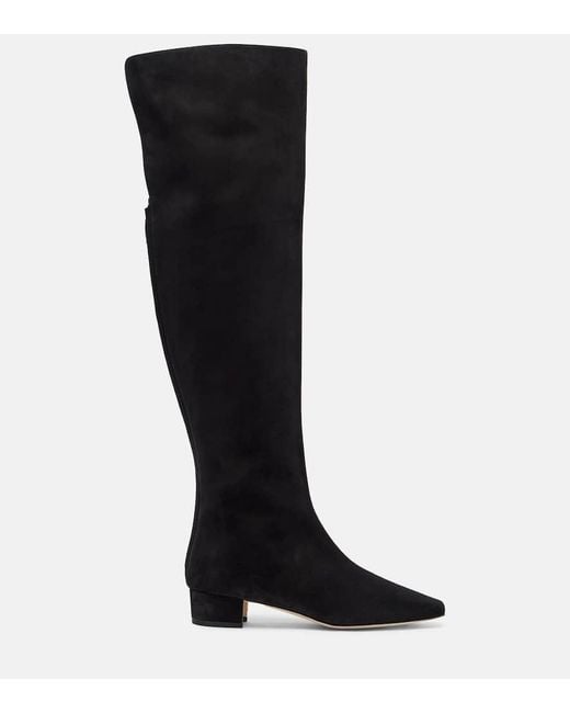 Manolo Blahnik Black Gore Suede Over-The-Knee Boots