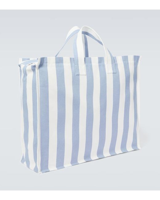 King & Tuckfield Blue Large Striped Cotton Canvas Tote Bag for men