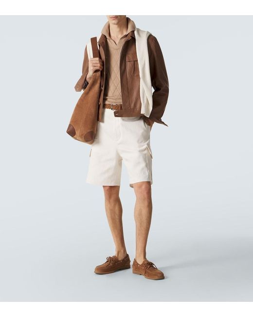 Brunello Cucinelli Natural Cotton And Linen Canvas Cargo Shorts for men