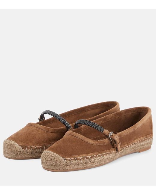 Brunello Cucinelli Brown Monili Suede Espadrilles
