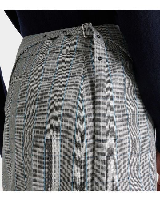 Victoria Beckham Gray Checked Virgin Wool Midi Skirt
