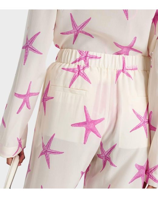 Pantalones Anchos De Seda De Tiro Alto Valentino de color Pink