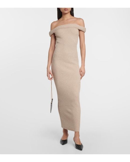 Totême Natural Knitted Off-Shoulder Midi Dress