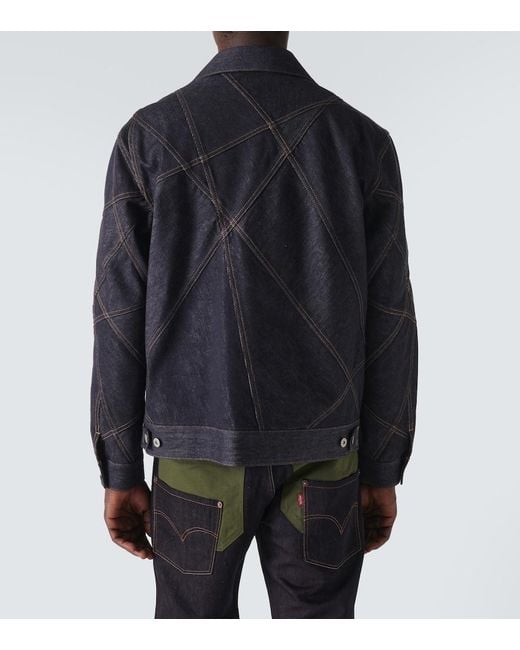 Junya Watanabe Blue Embroidered Denim Jacket for men