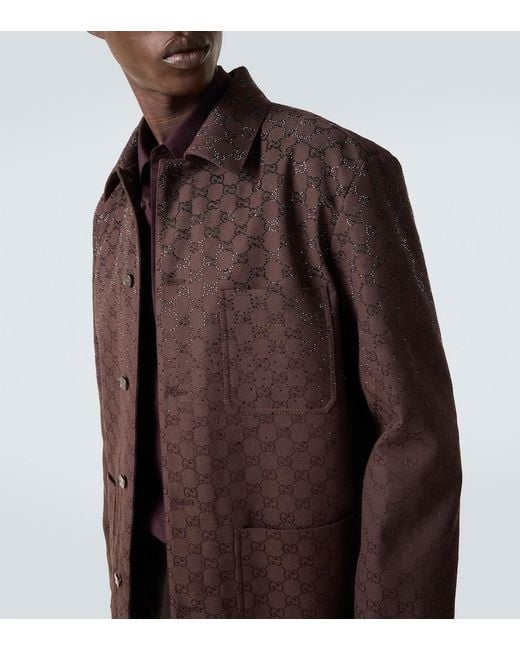 Veste Gg En Coton Melange A Ornements Gucci pour homme en coloris Brown