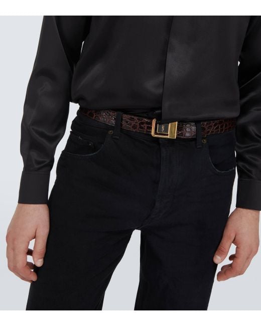 Saint Laurent Black La 66 Croc-effect Leather Belt for men
