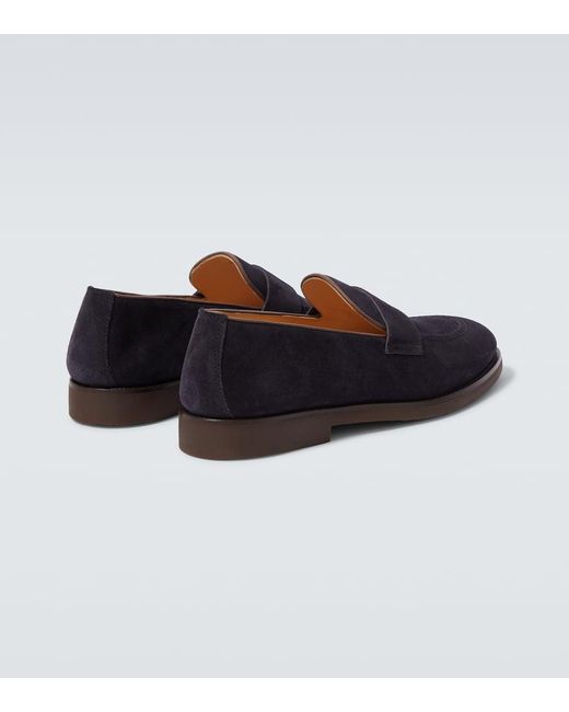 Brunello Cucinelli Blue Suede Penny Loafers for men