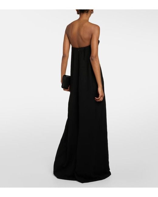 Monot Black Strapless Crepe Wide-Leg Jumpsuit