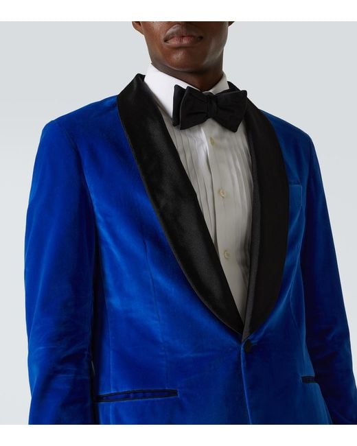 Rubinacci Blue Cotton Velvet Blazer for men