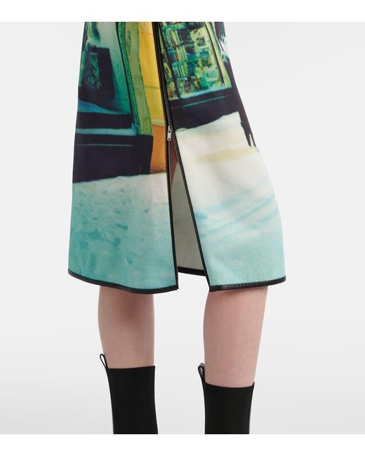 Jil Sander Green Printed Leather-Trimmed Midi Skirt