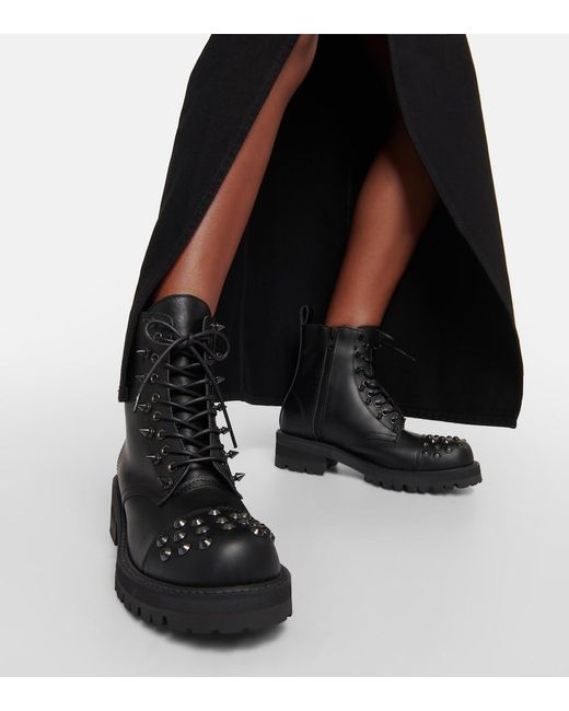 Junya Watanabe Black Embellished Leather Biker Boots